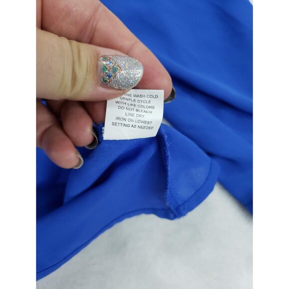 My Collection Top Women Large Blue Button Up Flowy Collar Untucked Layer Office - Picture 7 of 9